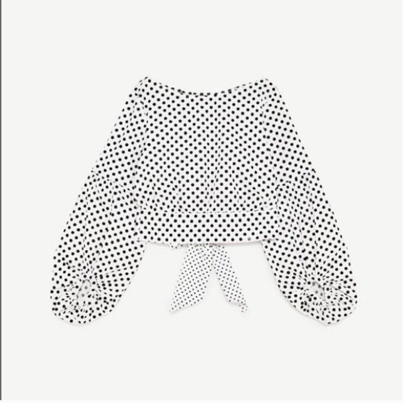 Zara Polka Dot Tie Back Wrap Linen Top Blouse - Picture 9 of 13